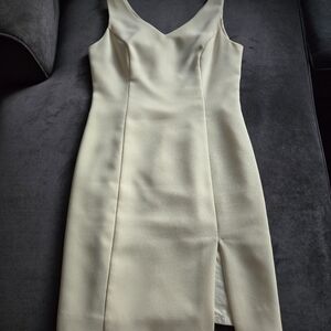 Macy's Light Yellow Sheath Mini Dress with V-Neck Slit
